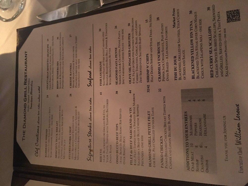 Menu at Diamond Grill steakhouse, Alexandria