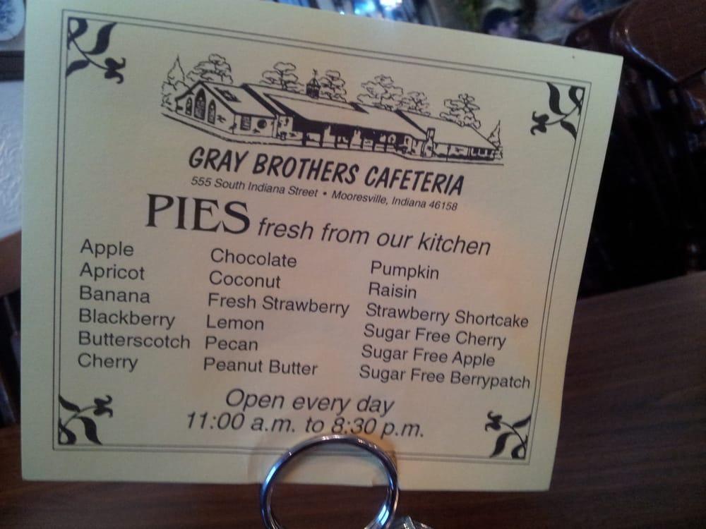 Menu at Gray Brothers Cafeteria, Mooresville, 555 S Indiana St