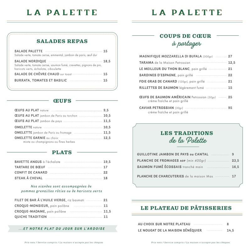 Menu at La Palette restaurant, Paris, 43 Rue de Seine