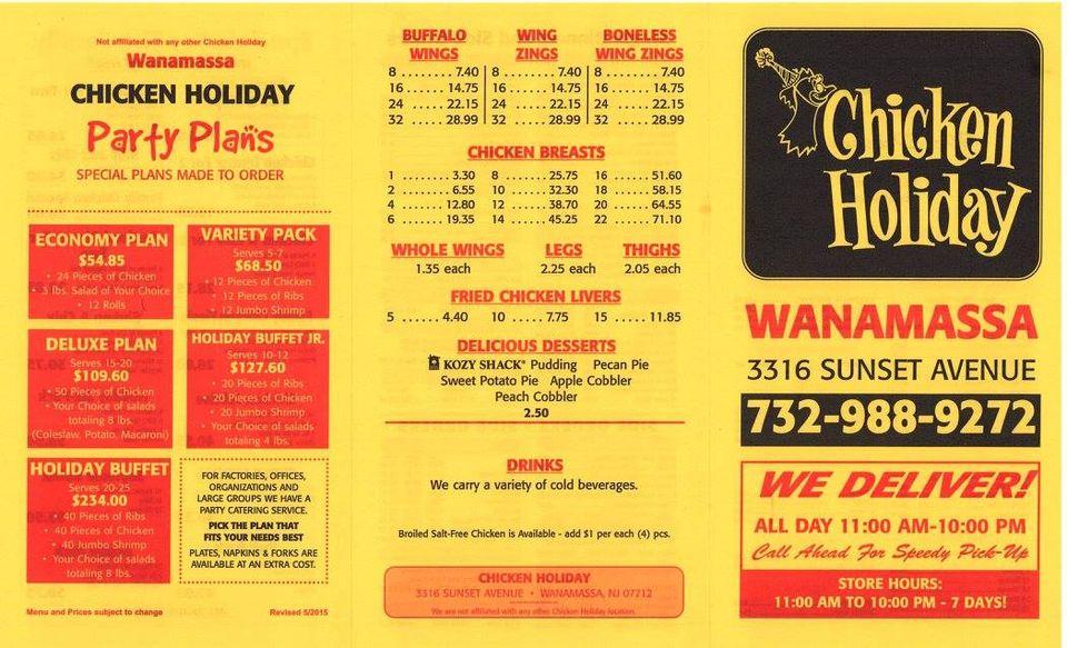 Menu at Chicken Holiday fast food, Ocean Township