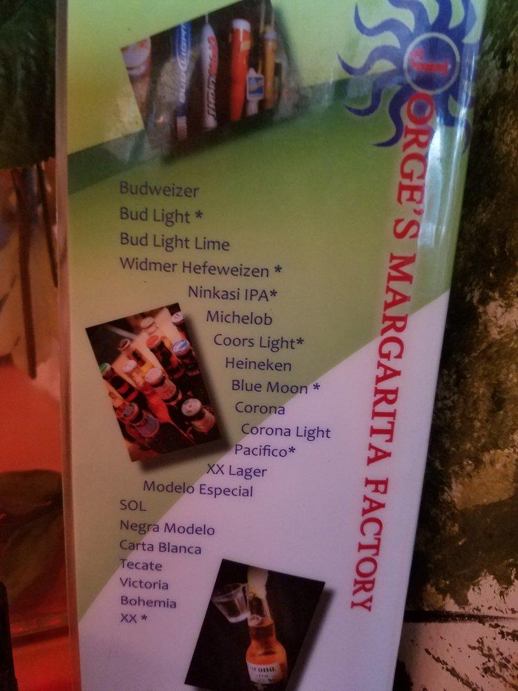 Menu at Margarita Factory pub & bar, Vancouver
