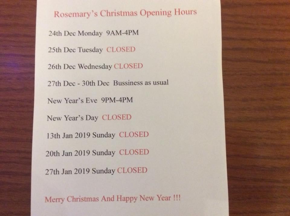 Menu at Rosemary Bistro cafe, Trim
