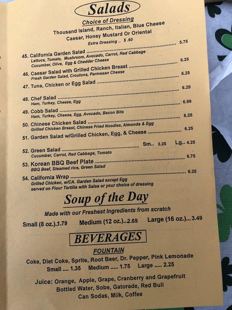 Menu at Sub King restaurant, Signal Hill