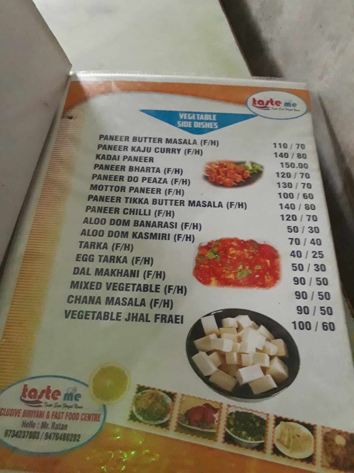 Taste Me Restaurant menu