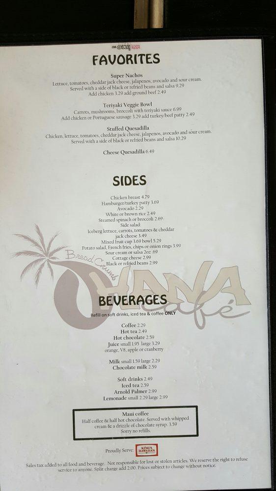 Menu at Bread Crumb Ohana Cafe, Huntington Beach