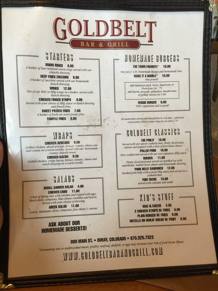 Carta de Gold Belt Bar & Grill, Ouray