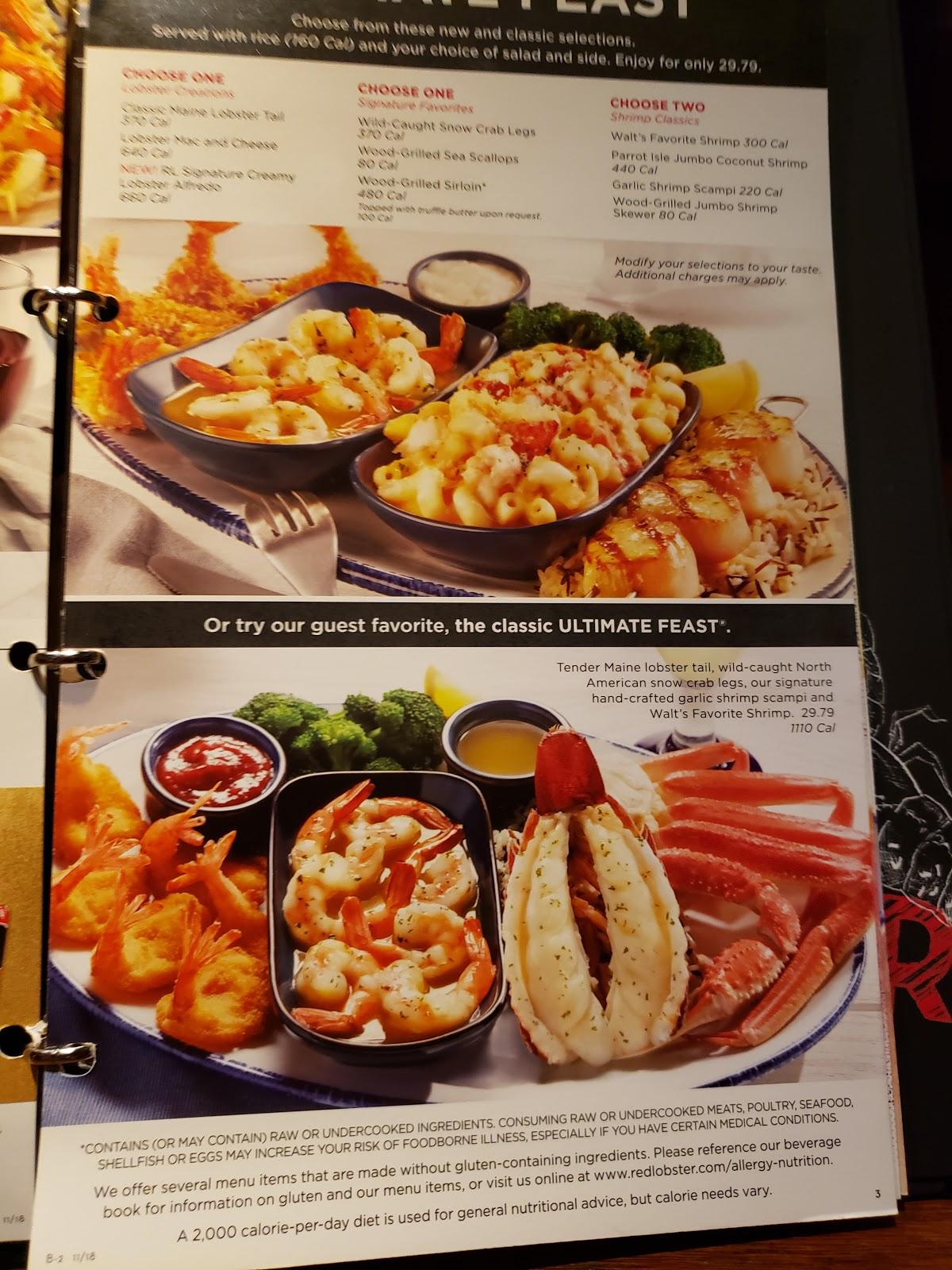 Menu at Red Lobster restaurant, Coeur d'Alene