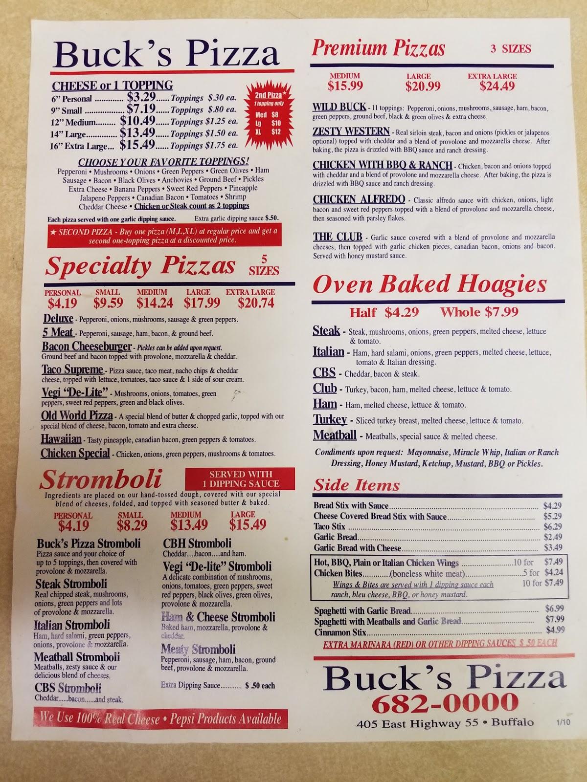 Menu at Buffalo Pizza pizzeria, Buffalo