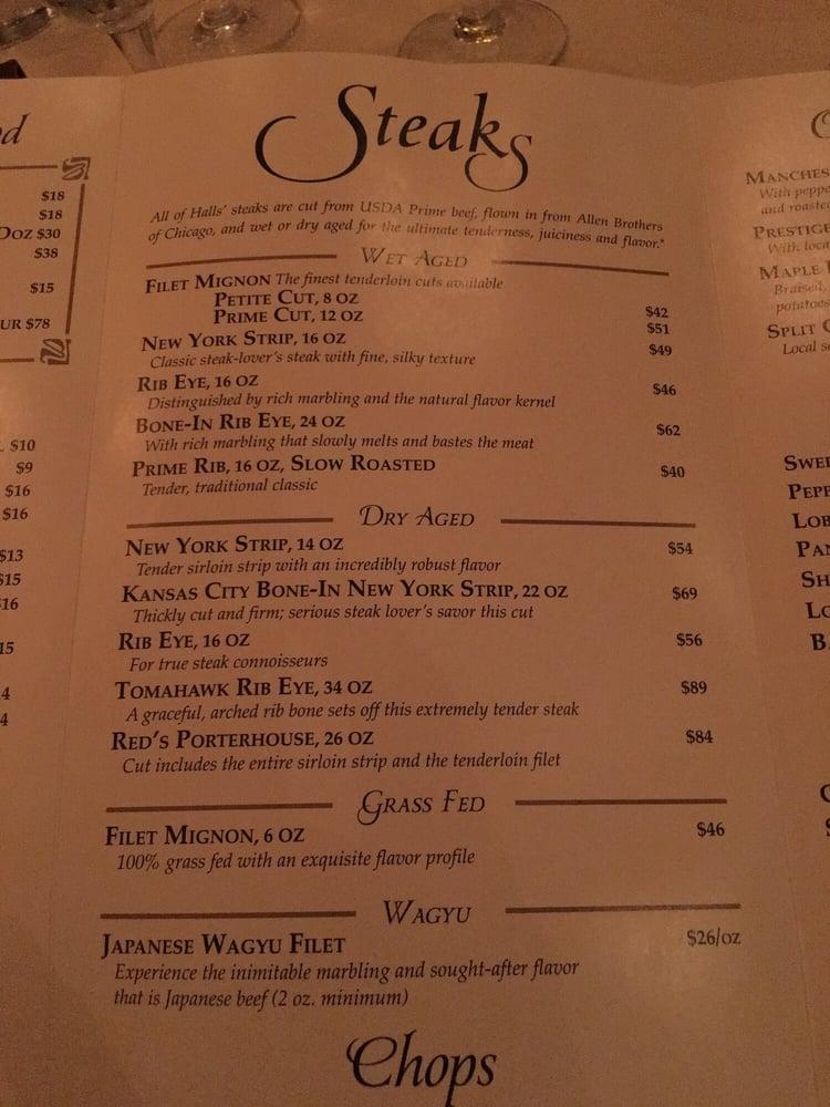 Menu at Halls Chophouse pub & bar, Charleston, 434 King St