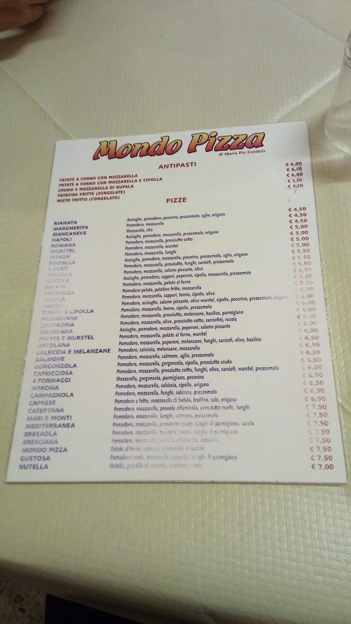 Menu da Pizzeria Mondo Pizza, Casa Santa