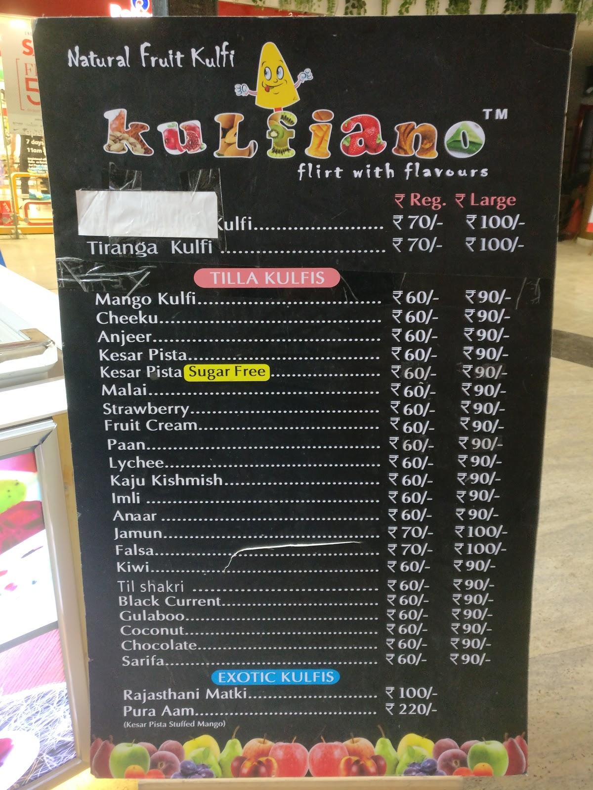 Kulfiano menu