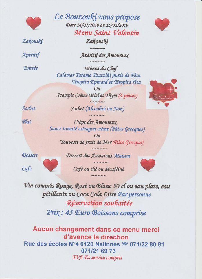 Menu au Le Bouzouki de chez Basil, HamsurHeureNalinnes