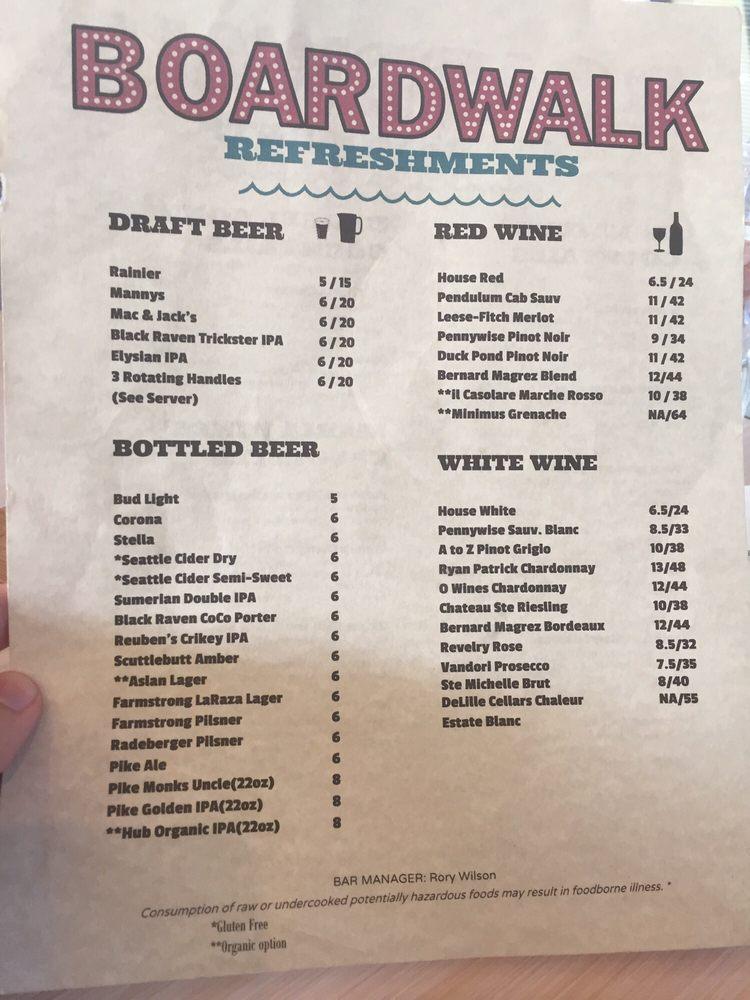 Menu at Boardwalk restaurant, Redmond