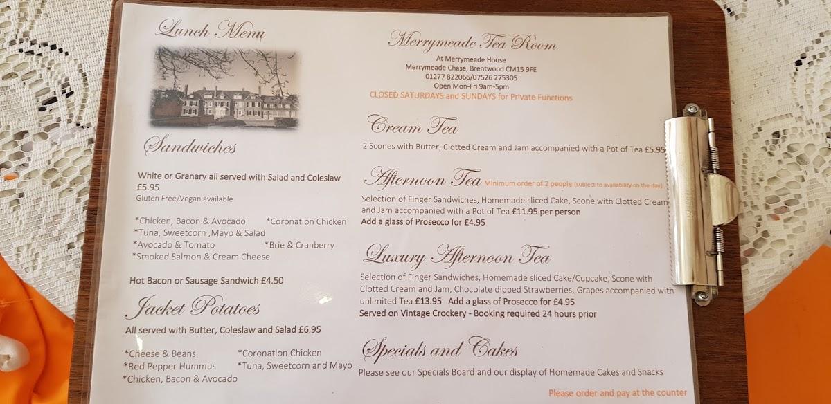 Menu at Merrymeade Tea Room pub & bar, Brentwood