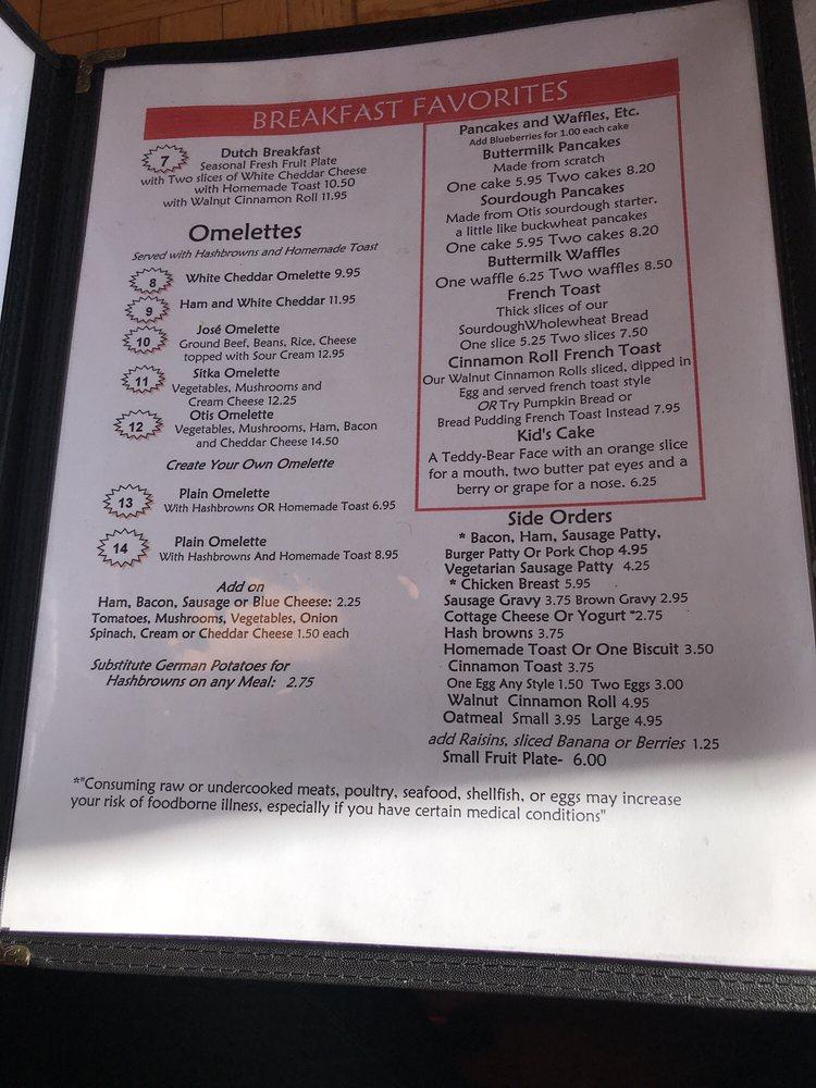 Menu at Otis Cafe, Lincoln City, SE Hwy 101