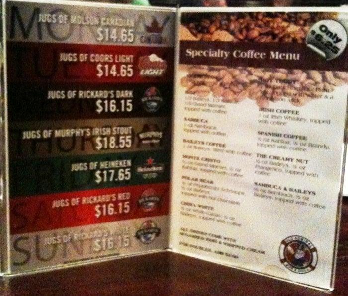 Menu At Admiral Pub Burnaby