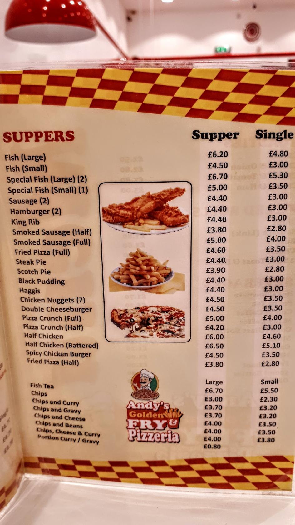 Menu at Andys Golden Fry Johnstone fast food, Johnstone