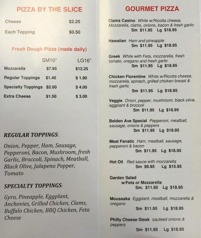 Menu at Elvira's Pizza pizzeria, Norwalk