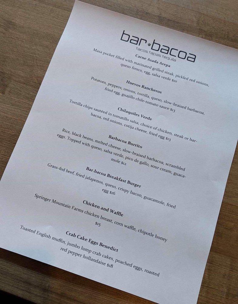 Menu at Bar.bacoa, Atlanta