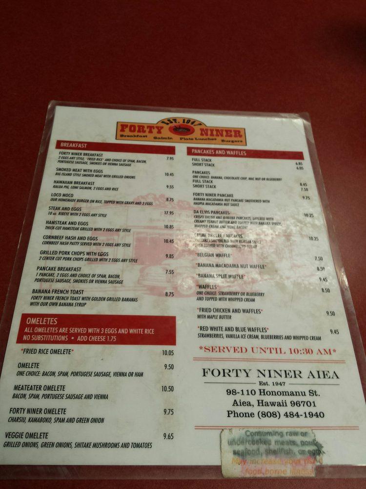 Menu at Forty Niner Restaurant, Aiea