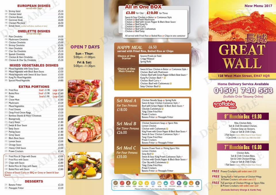Menu at Great Wall fast food, Whitburn