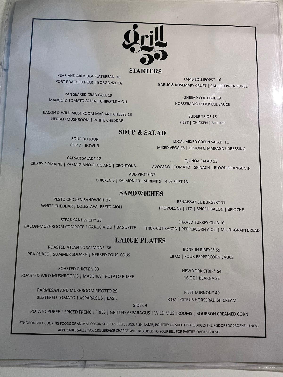 Menu at Grill 55 restaurant, Las Vegas