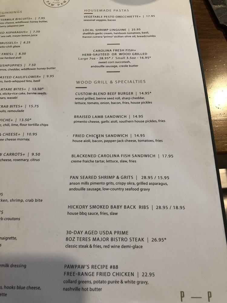 Menu at Pawpaw pub & bar, Charleston, 209 E Bay St
