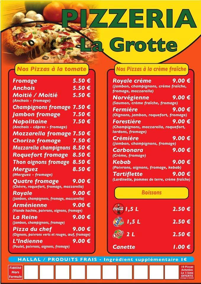 Menu Au Pizzeria La Grotte Marseille 71 Av Du Merlan