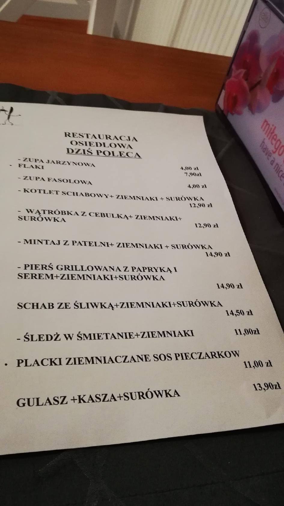 Menu at RESTAURACJA OSIEDLOWA restaurant, Bydgoszcz