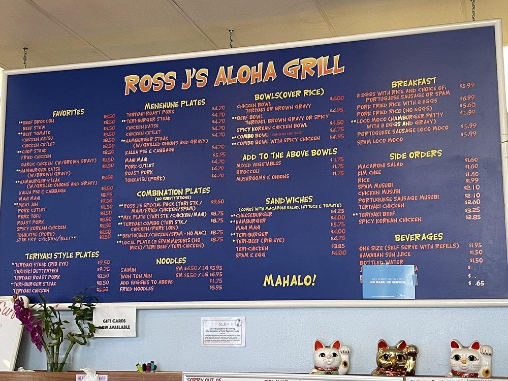 Menu at Ross J's Aloha Grill restaurant, Henderson, Sunset Rd
