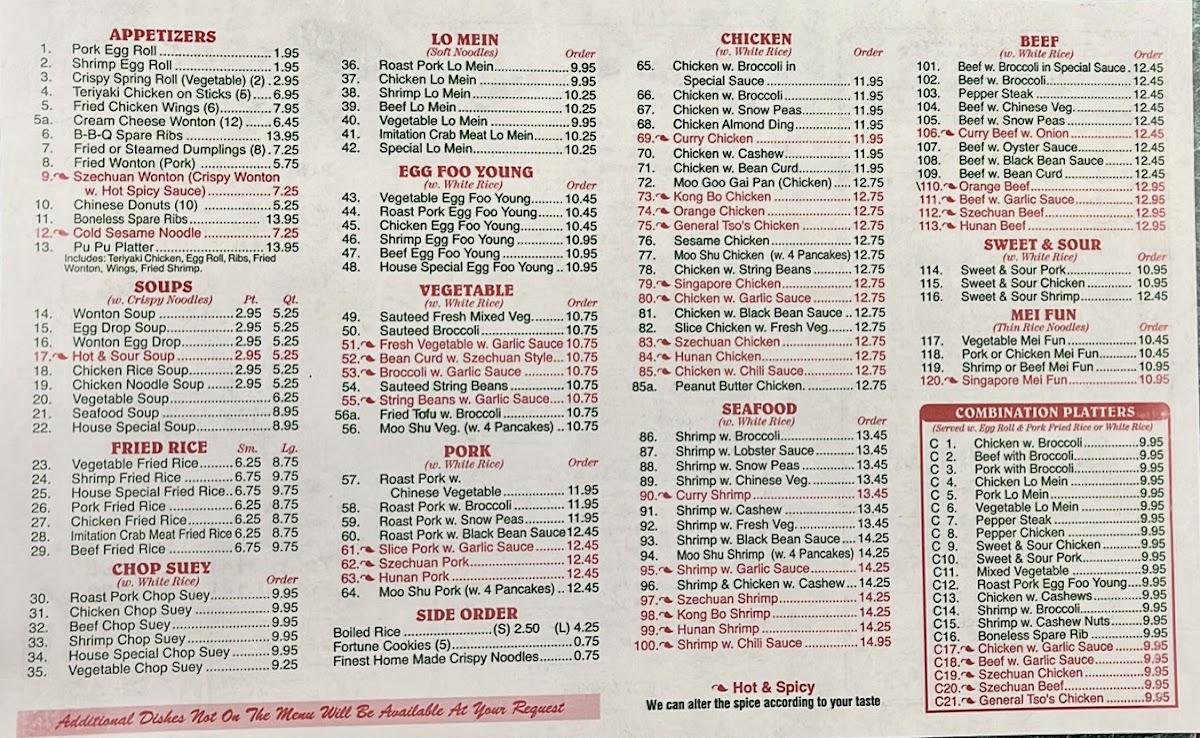 Menu at Bellefonte Wok restaurant, Bellefonte