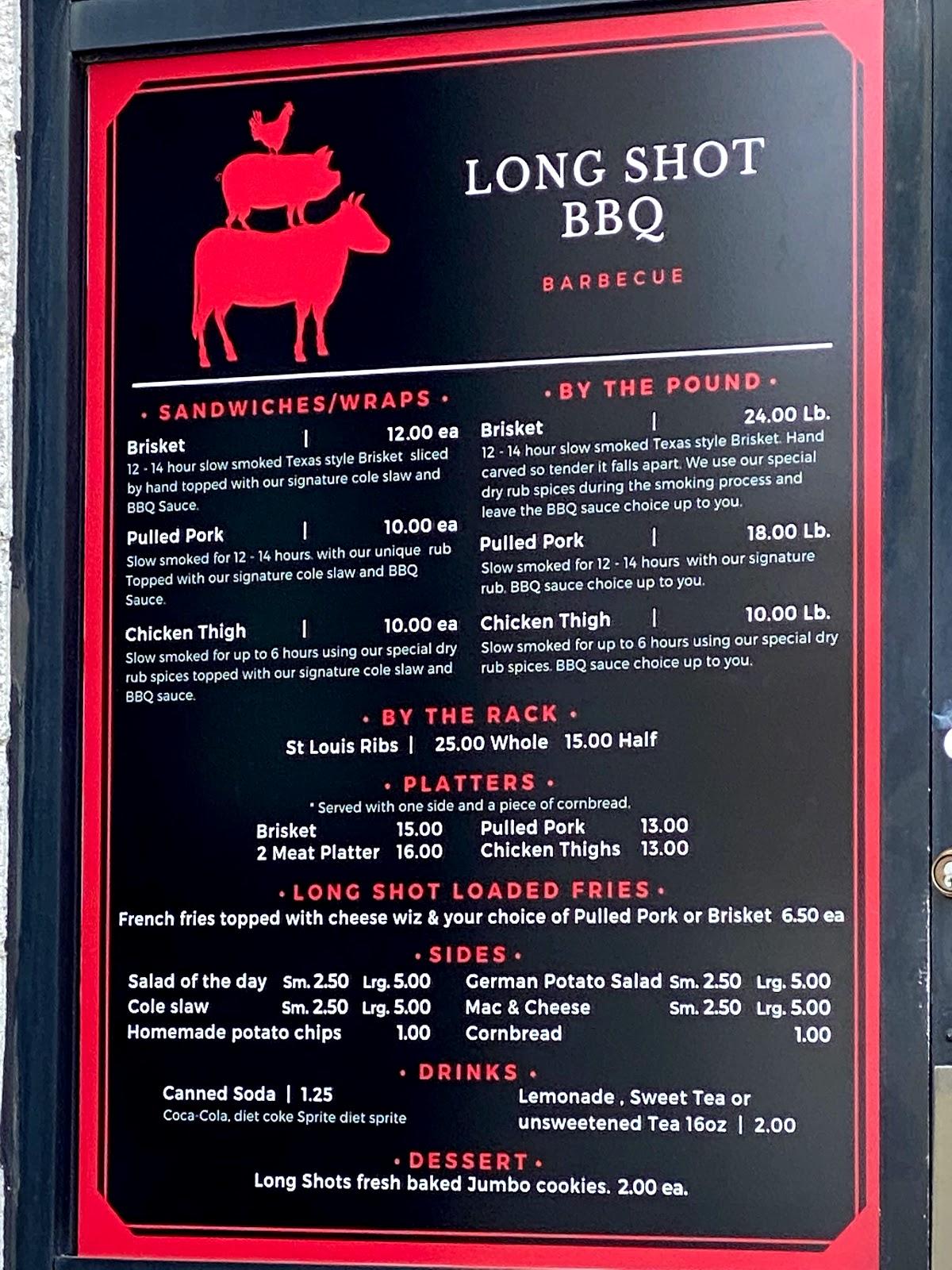 Menu at long shot bbq, Philadelphia