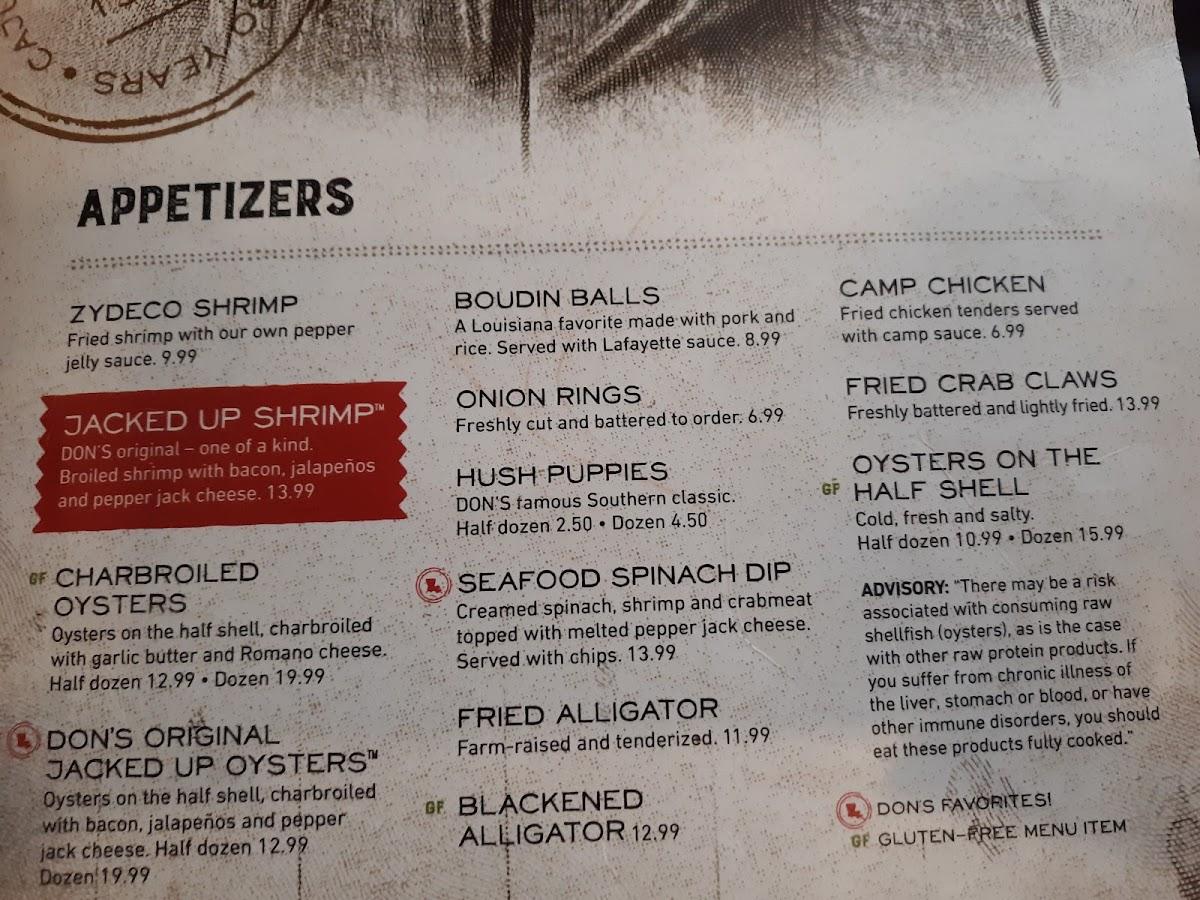 Menu at Don’s Seafood Metairie restaurant, Metairie