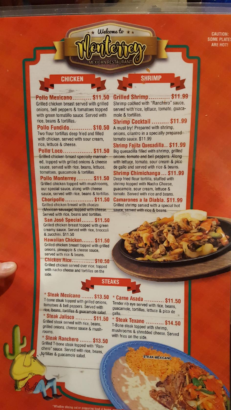 Menu at Monterrey Mexican Restaurant, West Des Moines, Mills Civic Pkwy