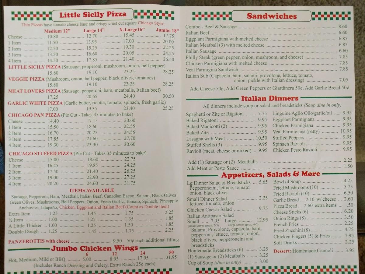 Menu at Little Sicily Pizza pizzeria, Surprise