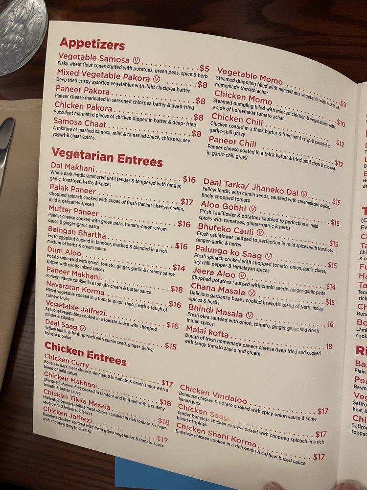 Carta de Mt. Everest Restaurant, Evanston