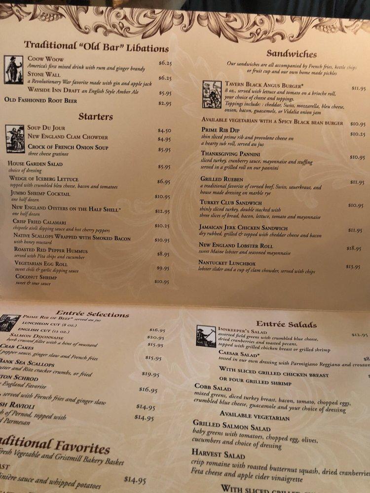 Menu at Longfellow's Wayside Inn restaurant, Sudbury