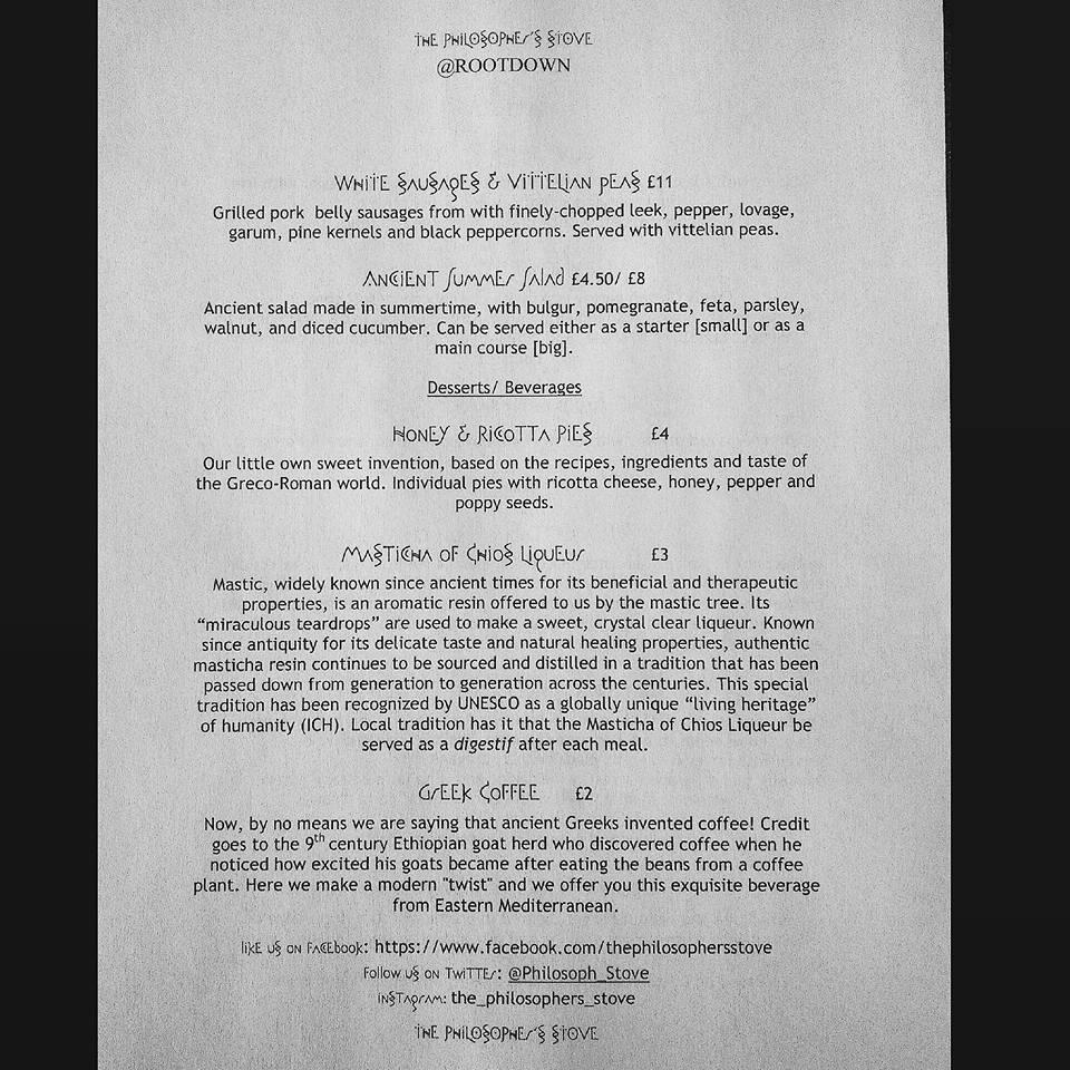Menu at The Philosopher's Stove, London