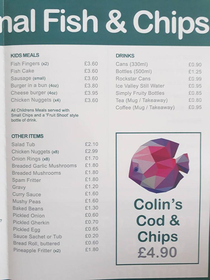 Menu at Fish & Chips ClactononSea Colin's at the Lighthouse