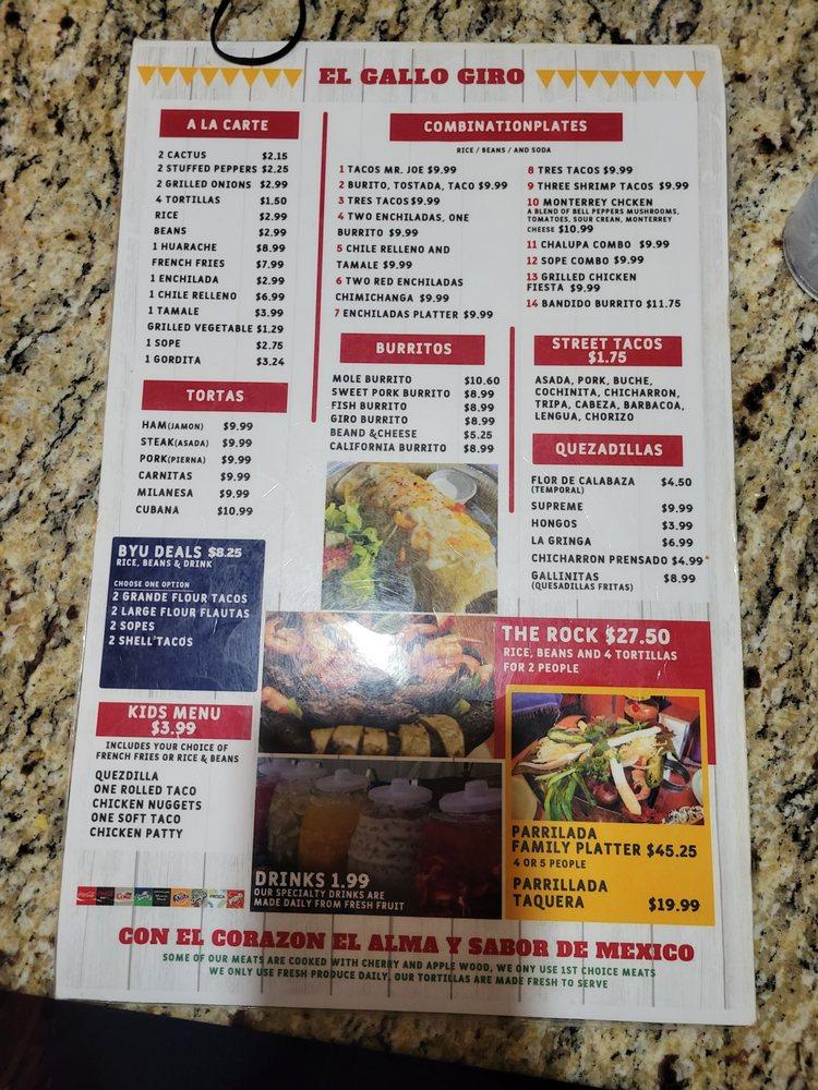 Menu at El Gallo Giro restaurant, Provo, 346n N University Ave