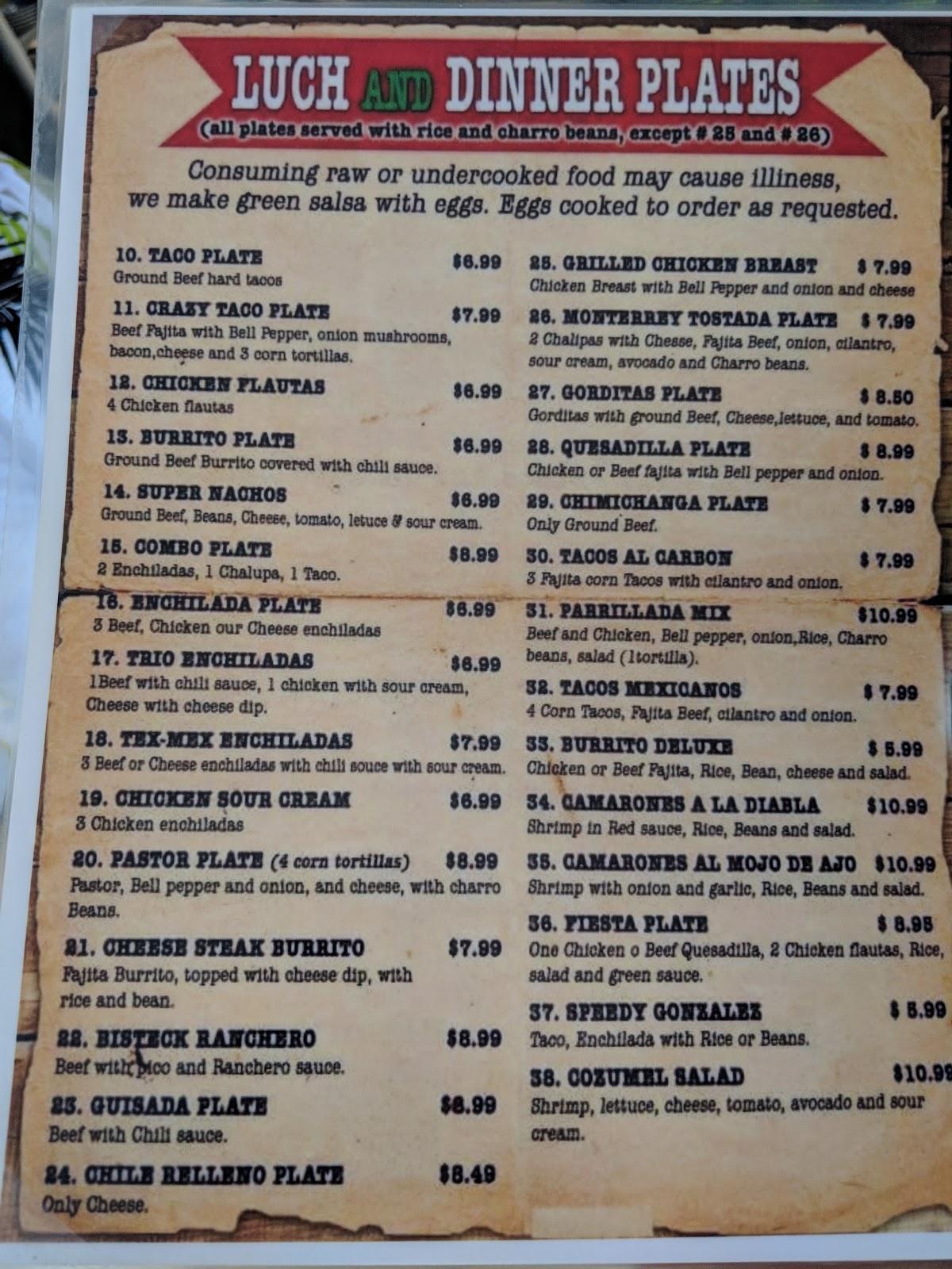 Menu at Jalapeños Mexican Restaurant, Valley Mills, 514 Avenue C