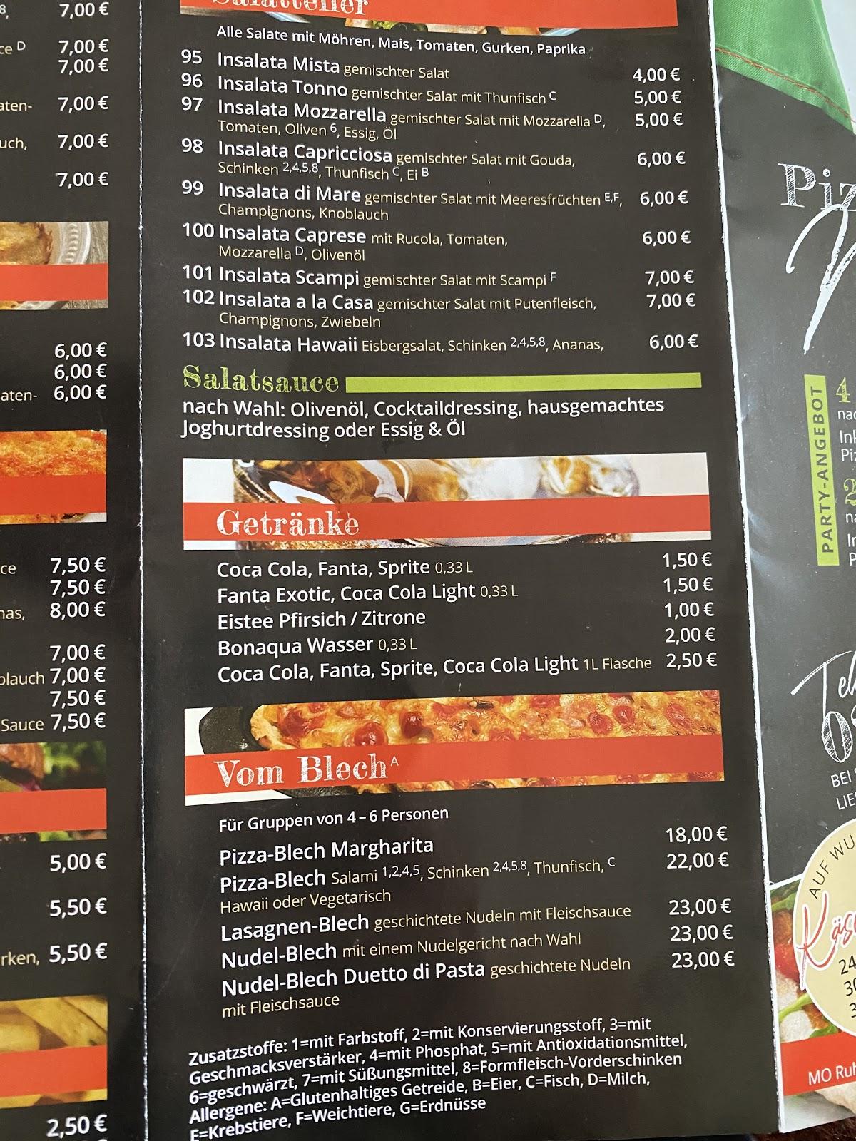 Menu at Pizzeria Milano, Voerde