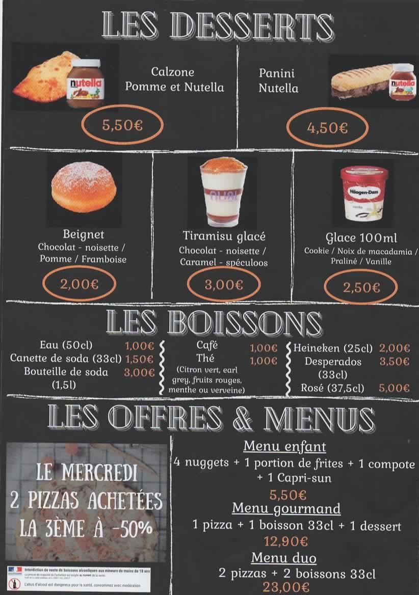 Menu au Pizzeria Du Grand Ferré, LongueilSainteMarie