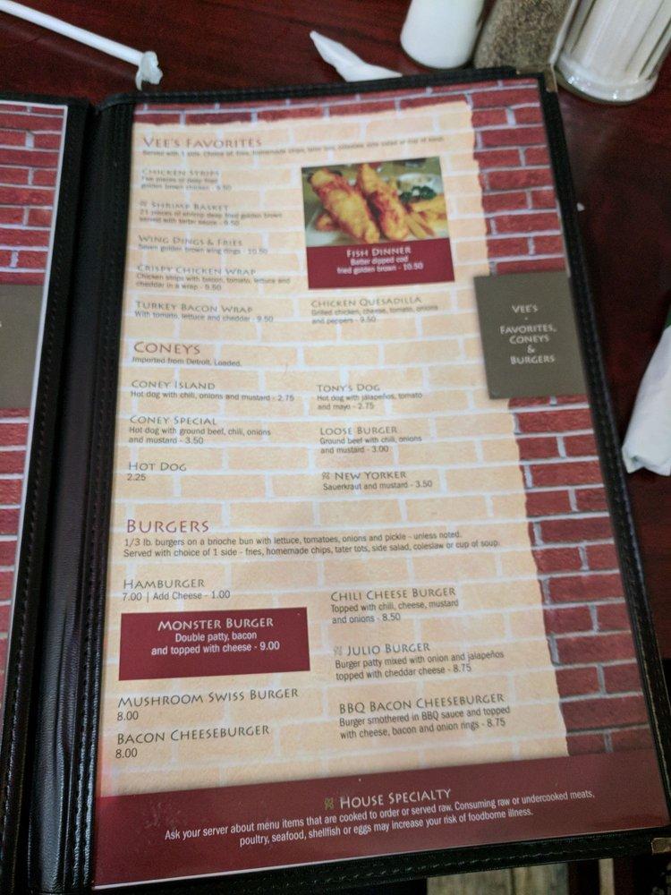 Menu at Vee's Grill & Coney Island restaurant, Zeeland