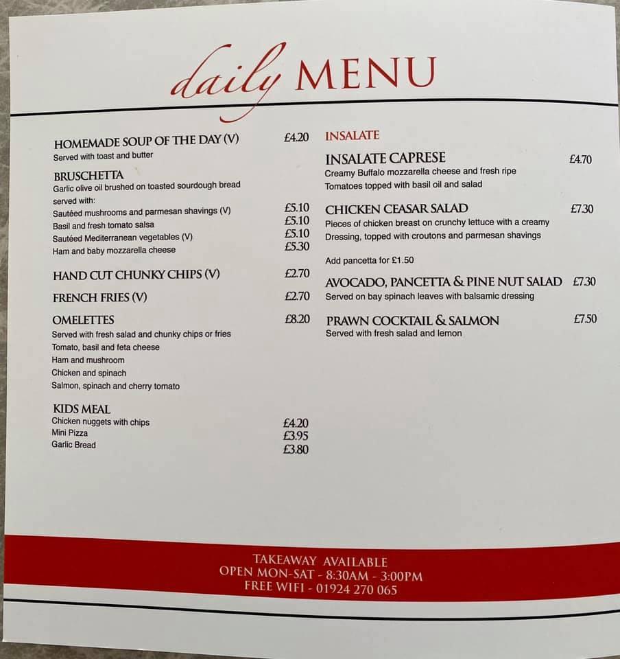 Menu at Caffe Capri Horbury cafe, Wakefield