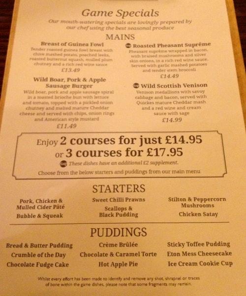 Menu at Hutt pub & bar, Ravenshead