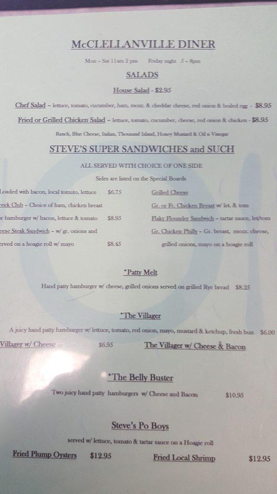 Menu at McClellanville Diner restaurant, McClellanville