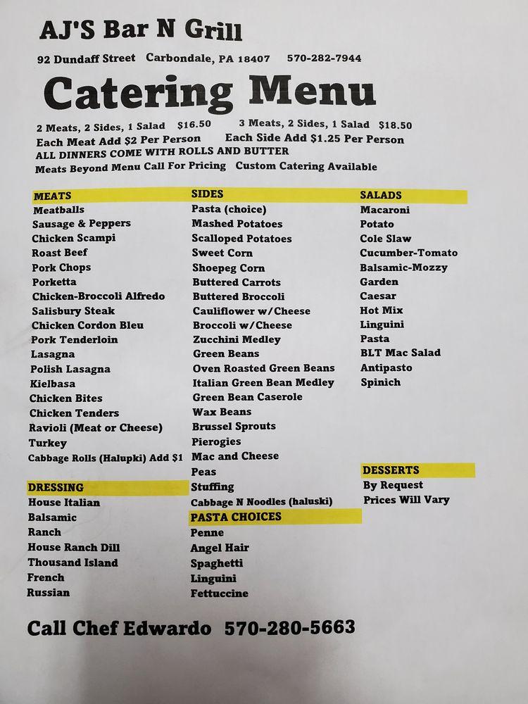 Menu at AJ's Bar N Grill, Carbondale