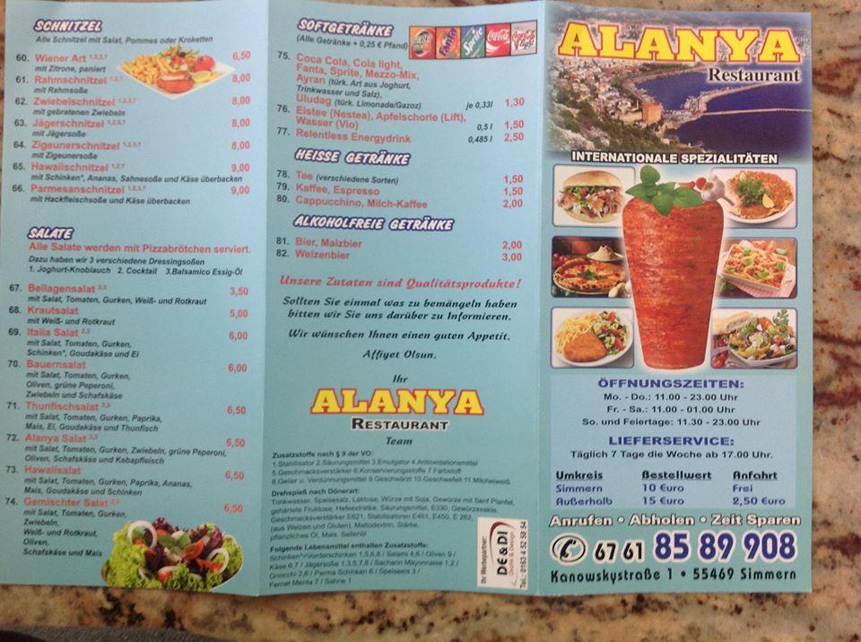 Menu at Alanya Restaurant, Simmern