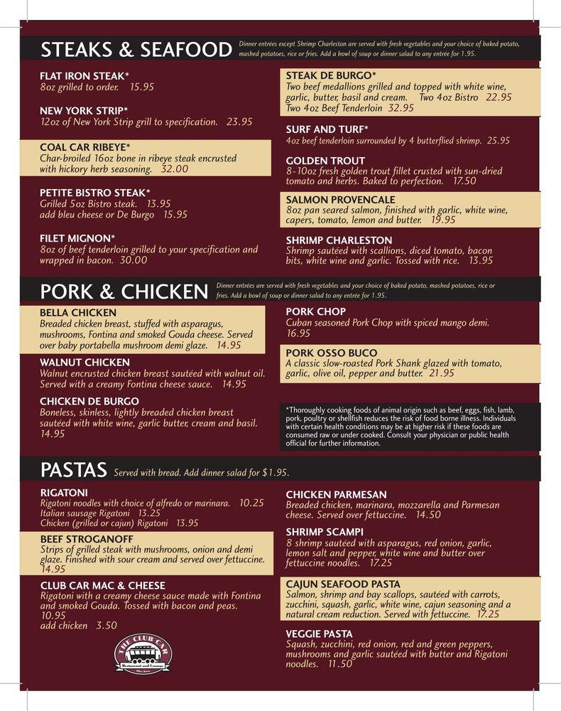 Menu at Club Car Restaurant & Lounge Clive, Clive